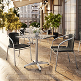 Lila 27.5'' Square Aluminum Indoor-Outdoor Table Set with 2 Black Rattan Chairs
