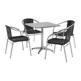 Lila 27.5'' Square Aluminum Indoor-Outdoor Table Set with 4 Black Rattan Chairs