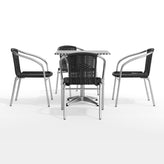 Lila 27.5'' Square Aluminum Indoor-Outdoor Table Set with 4 Black Rattan Chairs
