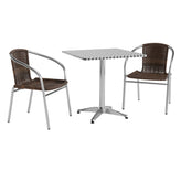 Lila 27.5'' Square Aluminum Indoor-Outdoor Table Set with 2 Dark Brown Rattan Chairs