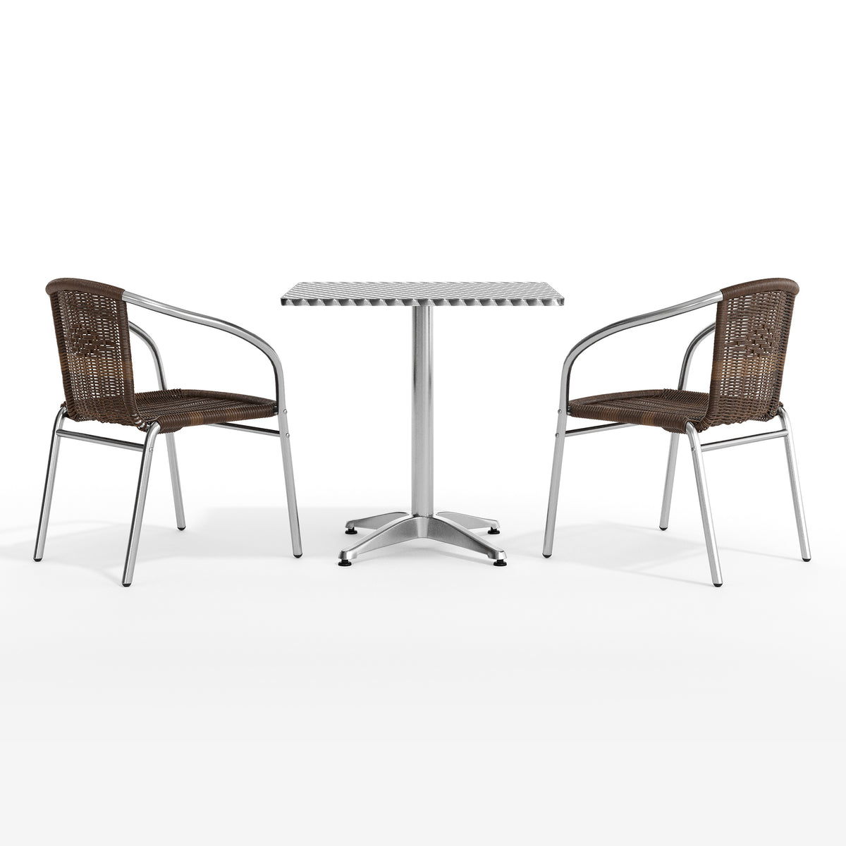 Lila 27.5'' Square Aluminum Indoor-Outdoor Table Set with 2 Dark Brown Rattan Chairs