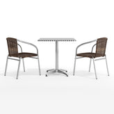 Lila 27.5'' Square Aluminum Indoor-Outdoor Table Set with 2 Dark Brown Rattan Chairs