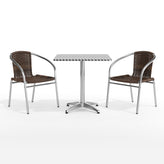 Lila 27.5'' Square Aluminum Indoor-Outdoor Table Set with 2 Dark Brown Rattan Chairs