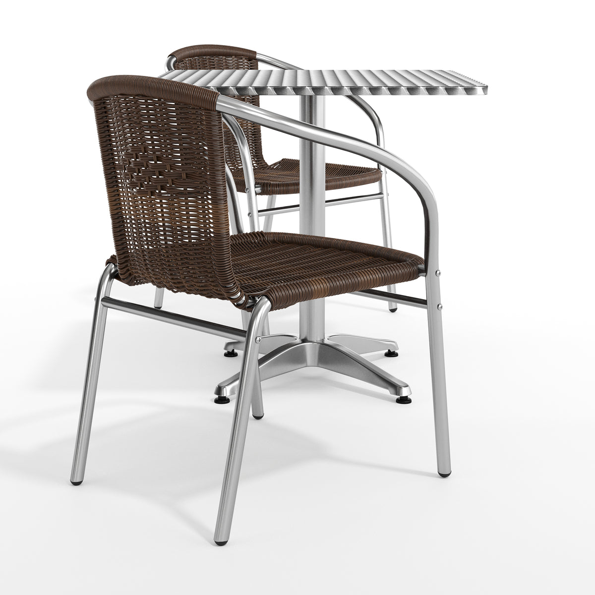 Lila 27.5'' Square Aluminum Indoor-Outdoor Table Set with 2 Dark Brown Rattan Chairs