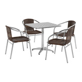 Lila 27.5'' Square Aluminum Indoor-Outdoor Table Set with 4 Dark Brown Rattan Chairs