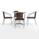 Lila 27.5'' Square Aluminum Indoor-Outdoor Table Set with 4 Dark Brown Rattan Chairs