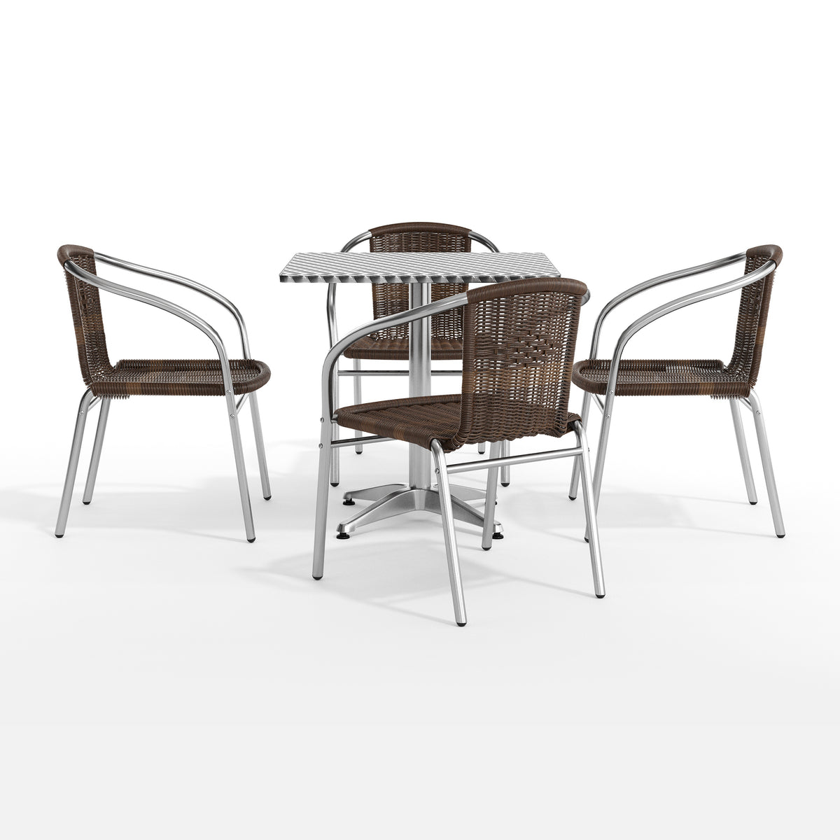 Lila 27.5'' Square Aluminum Indoor-Outdoor Table Set with 4 Dark Brown Rattan Chairs