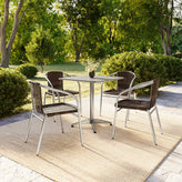 Lila 27.5'' Square Aluminum Indoor-Outdoor Table Set with 4 Dark Brown Rattan Chairs
