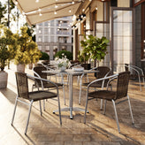 Lila 27.5'' Square Aluminum Indoor-Outdoor Table Set with 4 Dark Brown Rattan Chairs