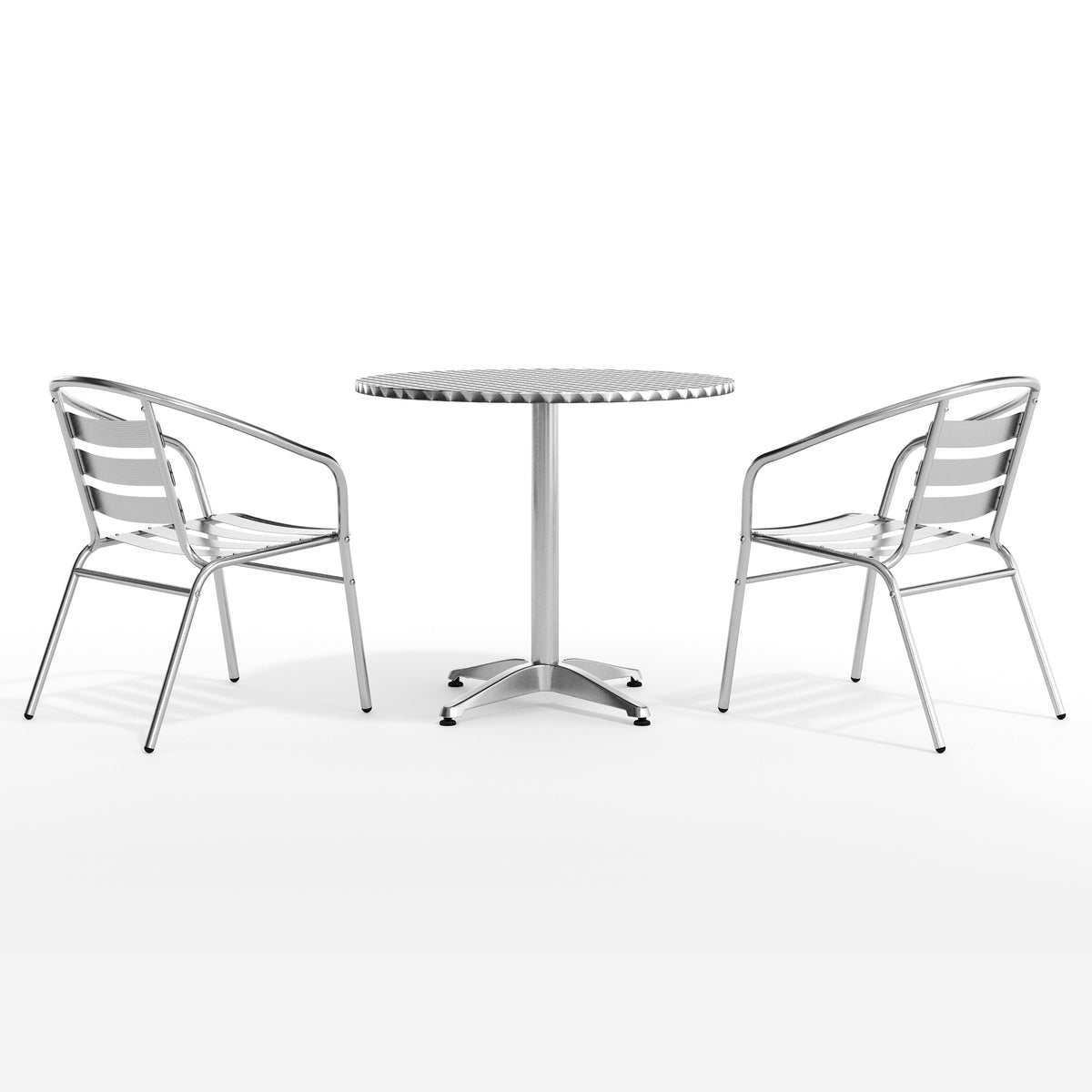 Lila 31.5'' Round Aluminum Indoor-Outdoor Table Set with 2 Slat Back Chairs