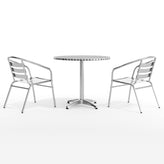 Lila 31.5'' Round Aluminum Indoor-Outdoor Table Set with 2 Slat Back Chairs