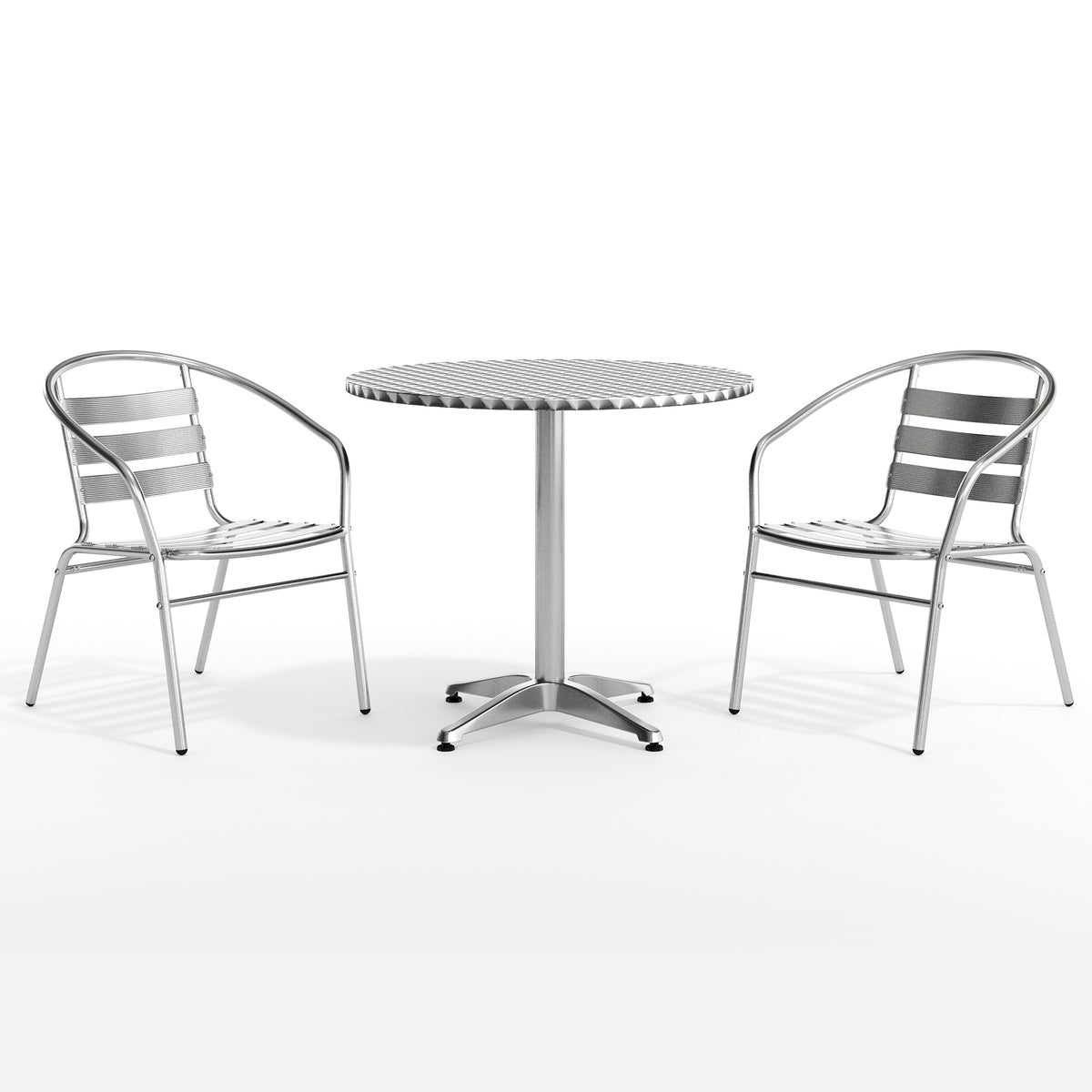 Lila 31.5'' Round Aluminum Indoor-Outdoor Table Set with 2 Slat Back Chairs