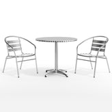 Lila 31.5'' Round Aluminum Indoor-Outdoor Table Set with 2 Slat Back Chairs