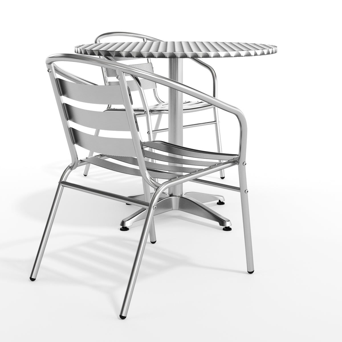 Lila 31.5'' Round Aluminum Indoor-Outdoor Table Set with 2 Slat Back Chairs