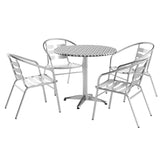 Lila 31.5'' Round Aluminum Indoor-Outdoor Table Set with 4 Slat Back Chairs