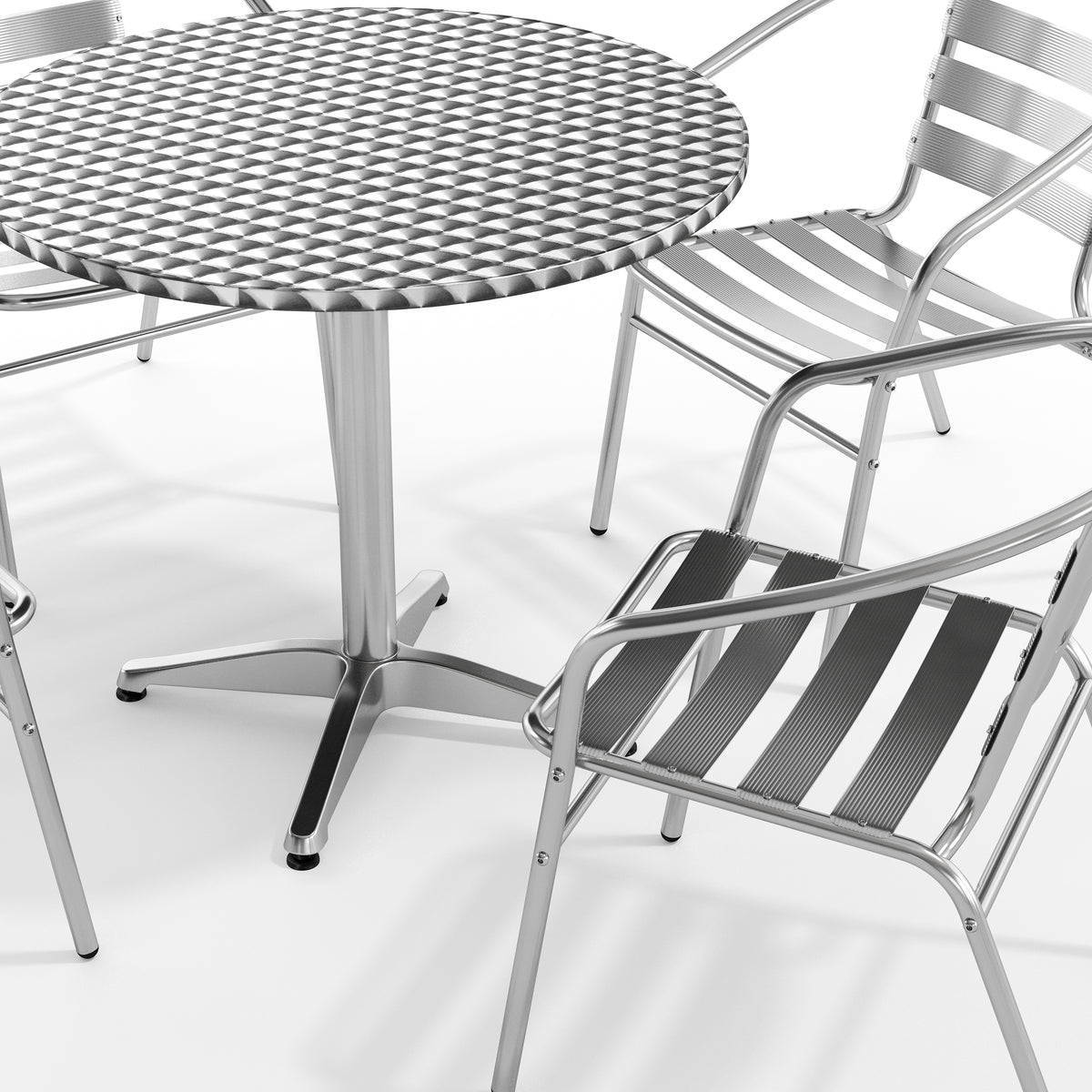 Lila 31.5'' Round Aluminum Indoor-Outdoor Table Set with 4 Slat Back Chairs