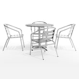 Lila 31.5'' Round Aluminum Indoor-Outdoor Table Set with 4 Slat Back Chairs