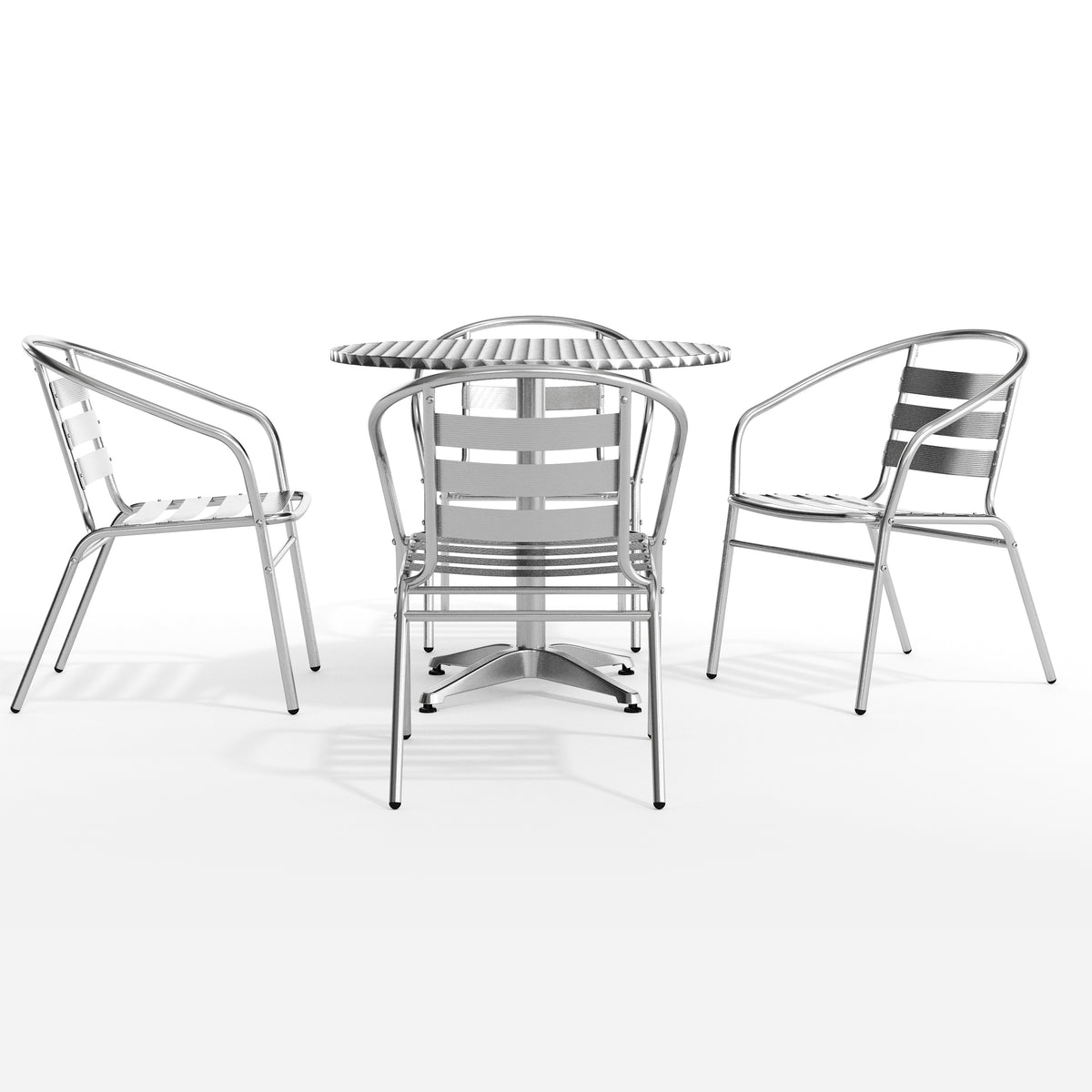 Lila 31.5'' Round Aluminum Indoor-Outdoor Table Set with 4 Slat Back Chairs