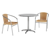 Lila 31.5'' Round Aluminum Indoor-Outdoor Table Set with 2 Beige Rattan Chairs