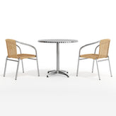 Lila 31.5'' Round Aluminum Indoor-Outdoor Table Set with 2 Beige Rattan Chairs