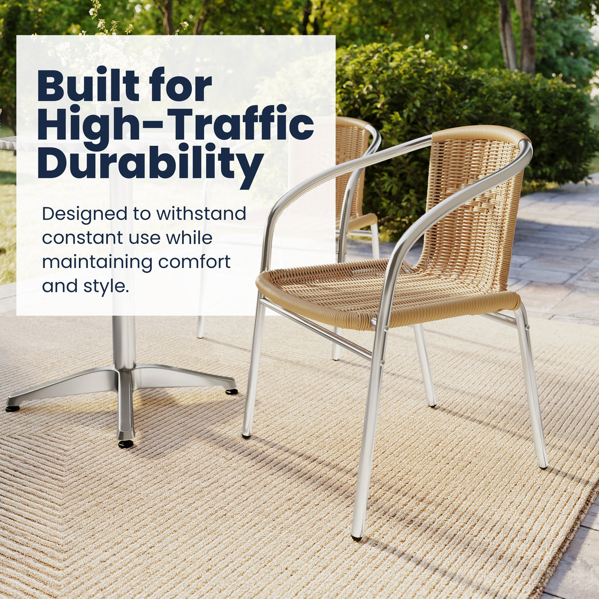 Lila 31.5'' Round Aluminum Indoor-Outdoor Table Set with 2 Beige Rattan Chairs