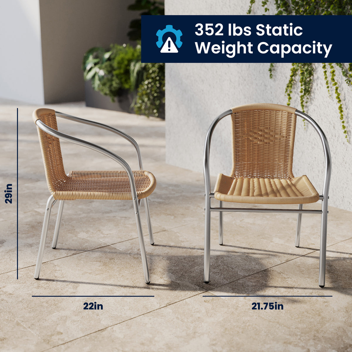 Lila 31.5'' Round Aluminum Indoor-Outdoor Table Set with 2 Beige Rattan Chairs