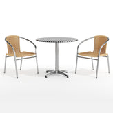Lila 31.5'' Round Aluminum Indoor-Outdoor Table Set with 2 Beige Rattan Chairs