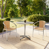 Lila 31.5'' Round Aluminum Indoor-Outdoor Table Set with 2 Beige Rattan Chairs