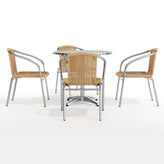 Lila 31.5'' Round Aluminum Indoor-Outdoor Table Set with 4 Beige Rattan Chairs