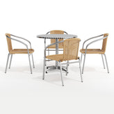 Lila 31.5'' Round Aluminum Indoor-Outdoor Table Set with 4 Beige Rattan Chairs