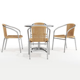 Lila 31.5'' Round Aluminum Indoor-Outdoor Table Set with 4 Beige Rattan Chairs