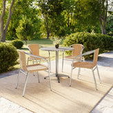 Lila 31.5'' Round Aluminum Indoor-Outdoor Table Set with 4 Beige Rattan Chairs