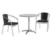 Lila 31.5'' Round Aluminum Indoor-Outdoor Table Set with 2 Black Rattan Chairs