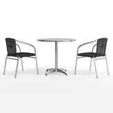 Lila 31.5'' Round Aluminum Indoor-Outdoor Table Set with 2 Black Rattan Chairs