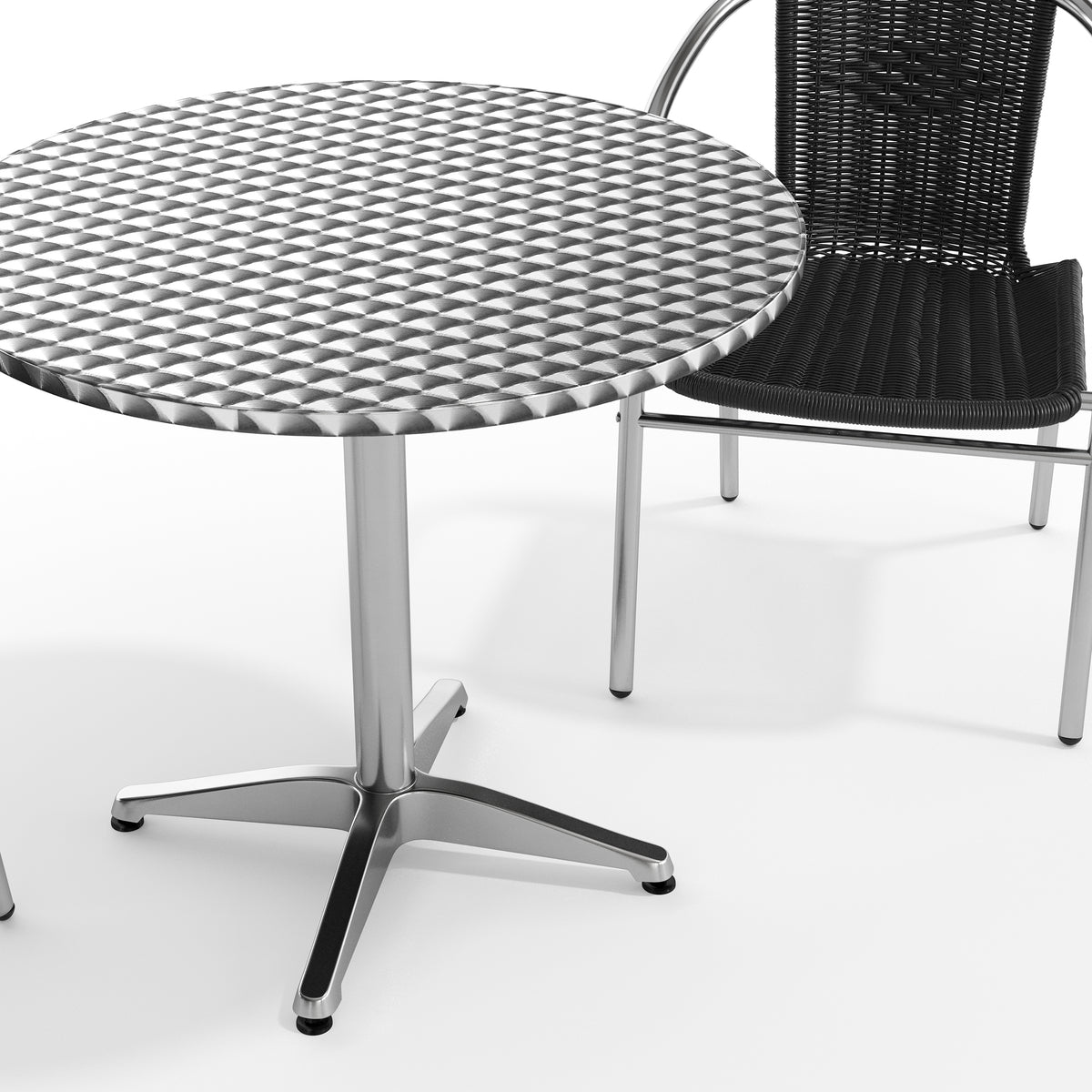 Lila 31.5'' Round Aluminum Indoor-Outdoor Table Set with 2 Black Rattan Chairs