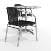 Lila 31.5'' Round Aluminum Indoor-Outdoor Table Set with 2 Black Rattan Chairs