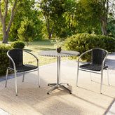 Lila 31.5'' Round Aluminum Indoor-Outdoor Table Set with 2 Black Rattan Chairs