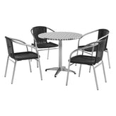Lila 31.5'' Round Aluminum Indoor-Outdoor Table Set with 4 Black Rattan Chairs