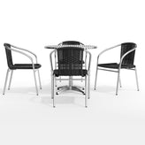 Lila 31.5'' Round Aluminum Indoor-Outdoor Table Set with 4 Black Rattan Chairs