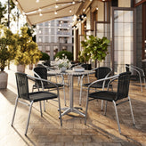 Lila 31.5'' Round Aluminum Indoor-Outdoor Table Set with 4 Black Rattan Chairs