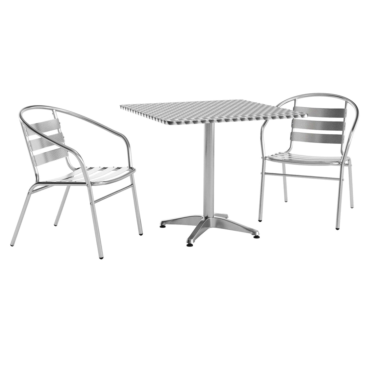 Lila 31.5'' Square Aluminum Indoor-Outdoor Table Set with 2 Slat Back Chairs
