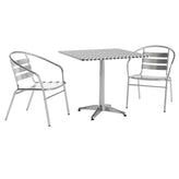 Lila 31.5'' Square Aluminum Indoor-Outdoor Table Set with 2 Slat Back Chairs