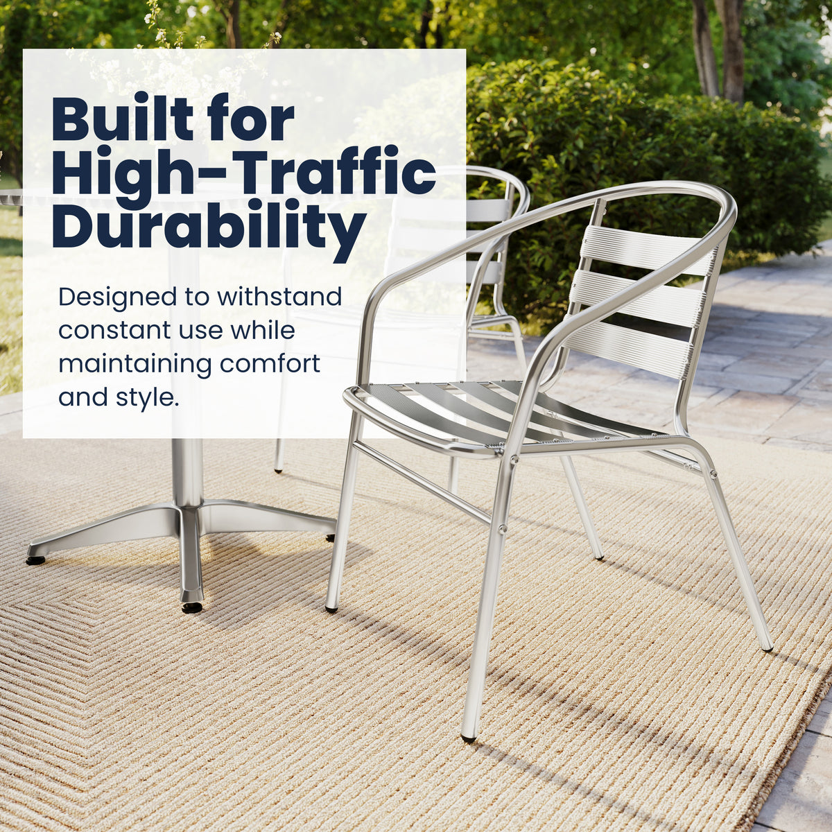 Lila 31.5'' Square Aluminum Indoor-Outdoor Table Set with 2 Slat Back Chairs