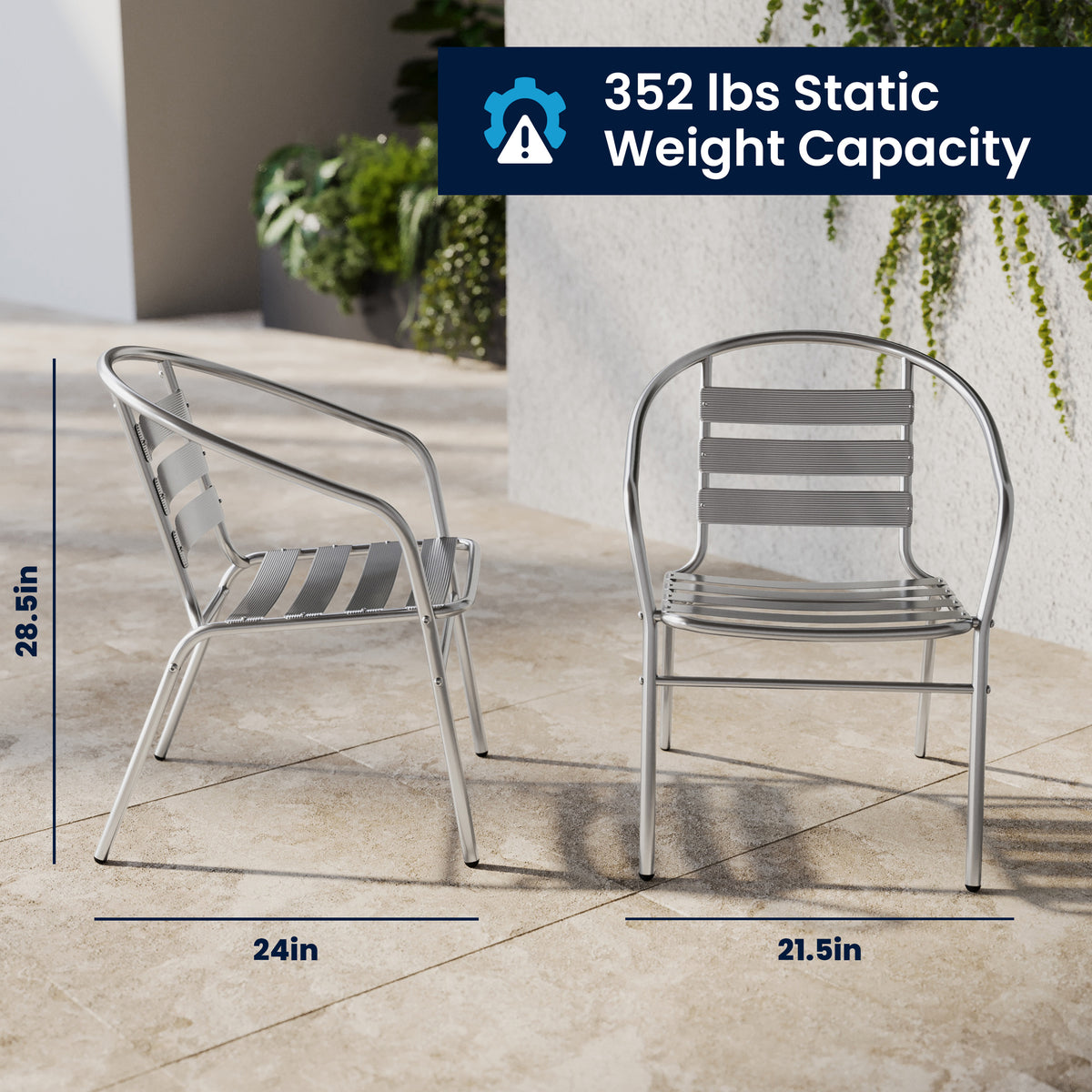 Lila 31.5'' Square Aluminum Indoor-Outdoor Table Set with 2 Slat Back Chairs