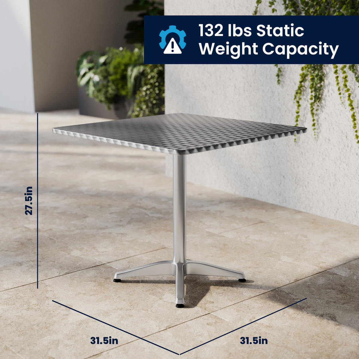 Lila 31.5'' Square Aluminum Indoor-Outdoor Table Set with 2 Slat Back Chairs