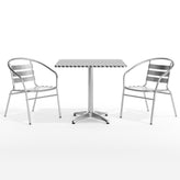 Lila 31.5'' Square Aluminum Indoor-Outdoor Table Set with 2 Slat Back Chairs