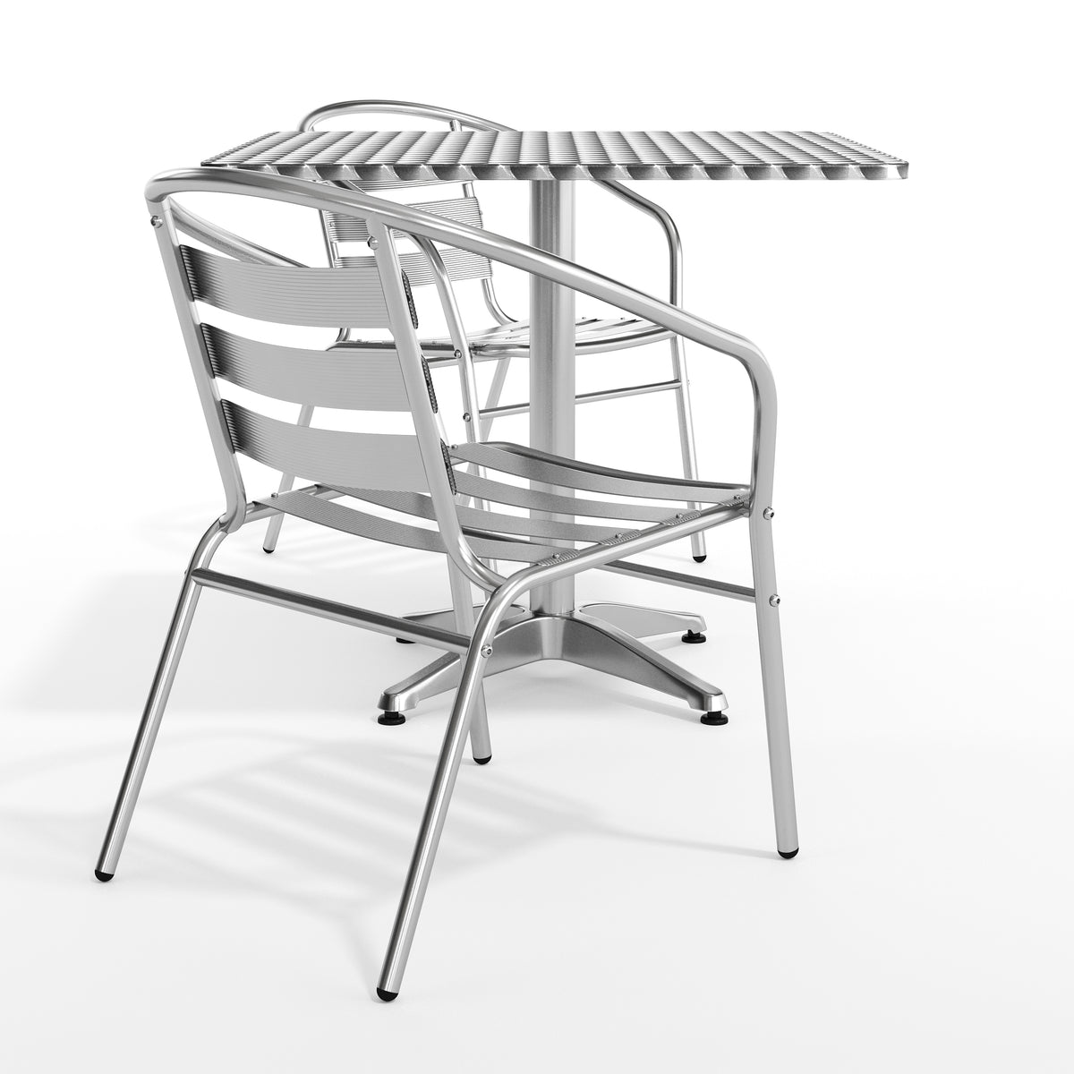 Lila 31.5'' Square Aluminum Indoor-Outdoor Table Set with 2 Slat Back Chairs