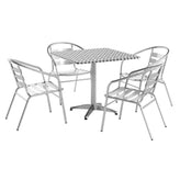Lila 31.5'' Square Aluminum Indoor-Outdoor Table Set with 4 Slat Back Chairs