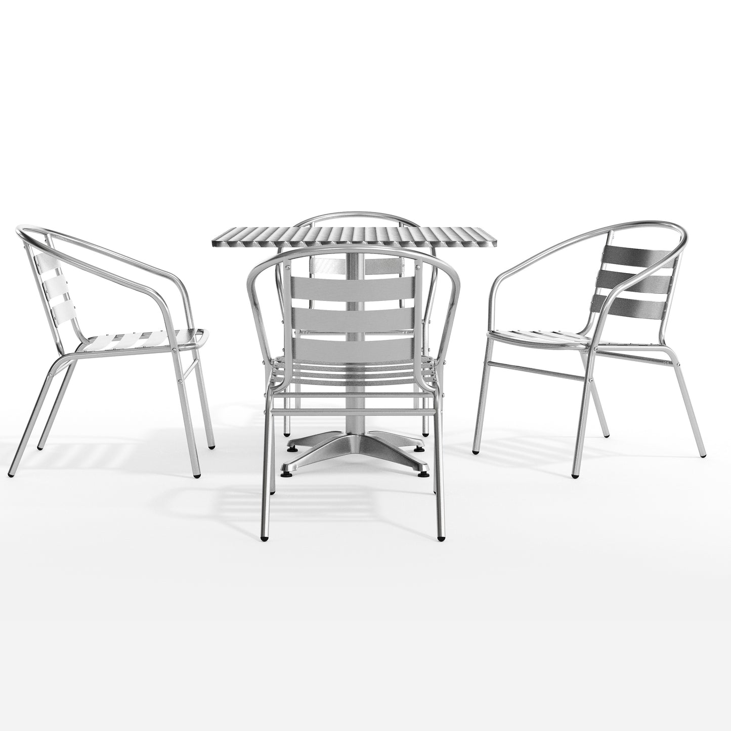 Lila 31.5'' Square Aluminum Indoor-Outdoor Table Set with 4 Slat Back Chairs