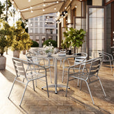 Lila 31.5'' Square Aluminum Indoor-Outdoor Table Set with 4 Slat Back Chairs
